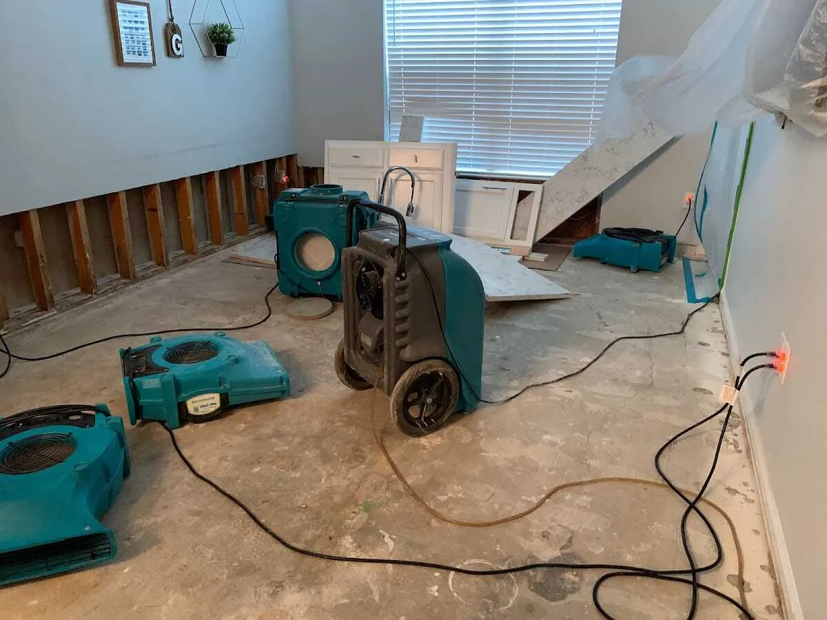 Dehumidifier in flood-cut room for Water Damage Restoration in Atherton